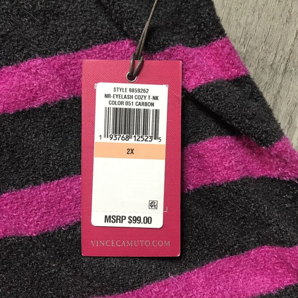 Vince Camuto Cozy Turtleneck Eyelash Sweater Stripes Super Soft 2XL Grey/Pink - Picture 3 of 8